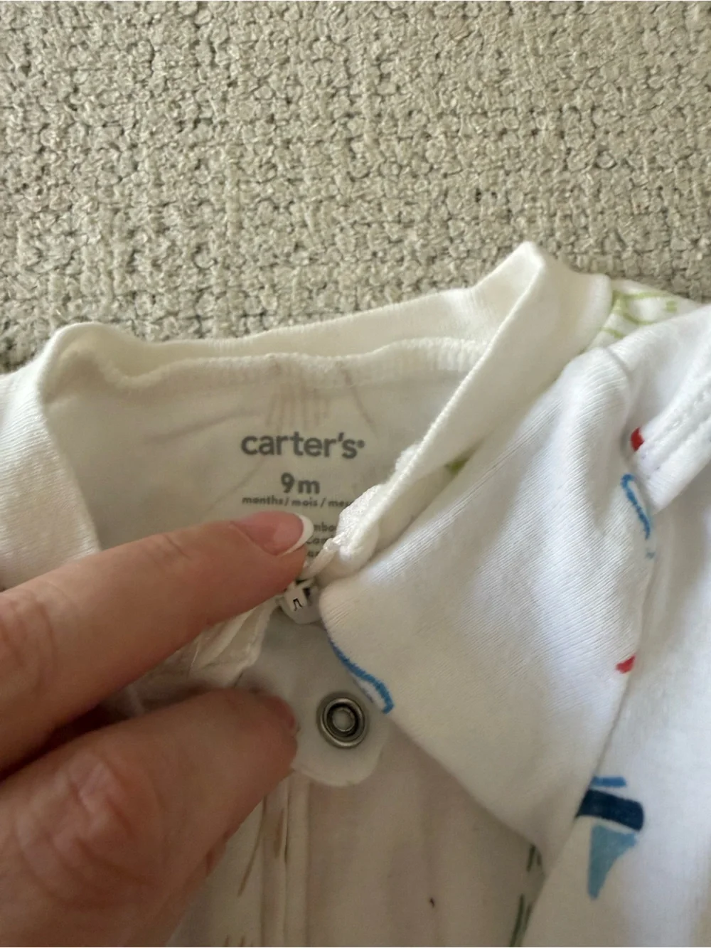 Carter's Baby onesie bundle- White with Blue, Red, Green & Tan Prints